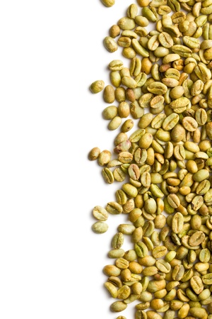 unroasted coffee beans on white backgroundの写真素材
