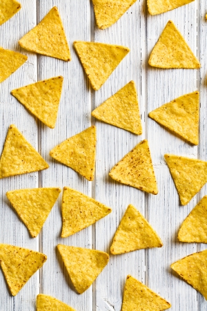 corn nachos on wooden tableの写真素材