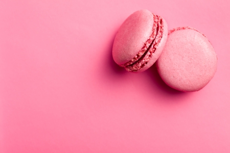 top view of tasty pink macaroons の写真素材