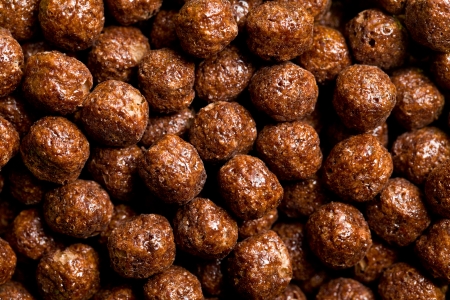 closeup of chocolate cereal balls