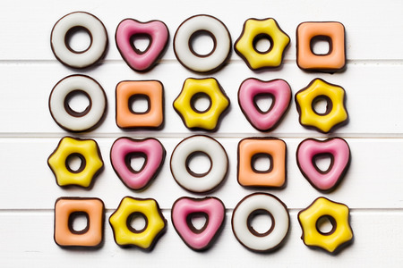 top view of colorful confectionery of various shapesの写真素材