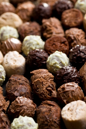 close up of various chocolate trufflesの写真素材
