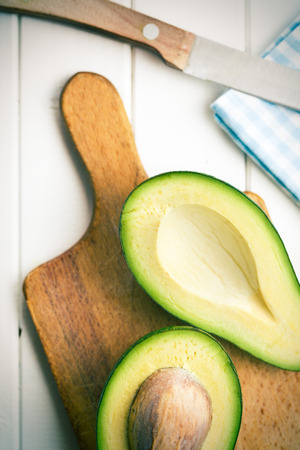 the top view of halved avocadosの写真素材