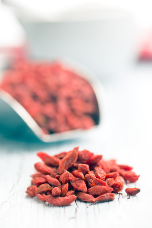 dried goji berries on old tableの写真素材