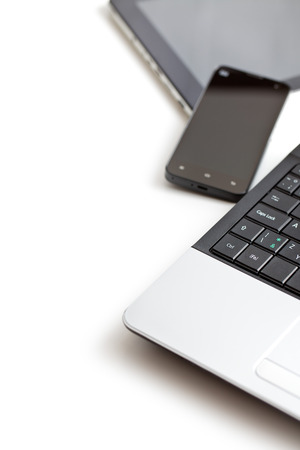 laptop, smartphone and tablet pc on white backgroundの写真素材
