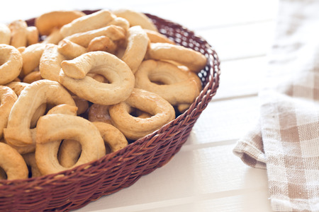 tarallini bread sticks on kitchen tableの写真素材