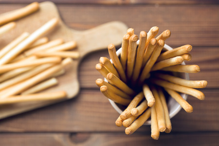 top view of breadsticks grissiniの写真素材