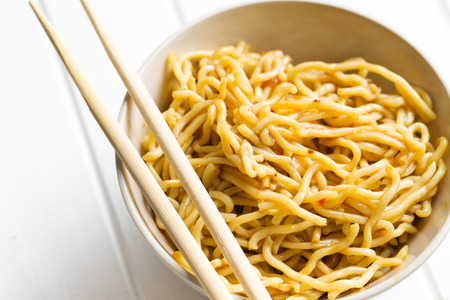 chinese noodles in ceramic bowlの写真素材