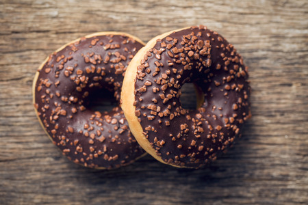 top view of chocolate donutsの写真素材