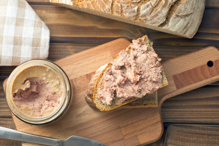 the pate with bread on kitchen tableの写真素材