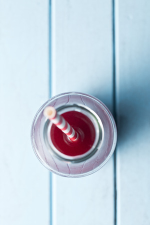 top view of fruity juice in glassの写真素材