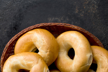 top view of tasty bagelsの写真素材