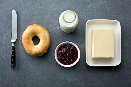 top view of tasty breakfastの写真素材