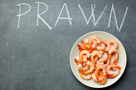 tasty prawns on a chalkboardの写真素材