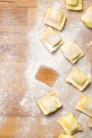 ravioli pasta on kitchen tableの写真素材