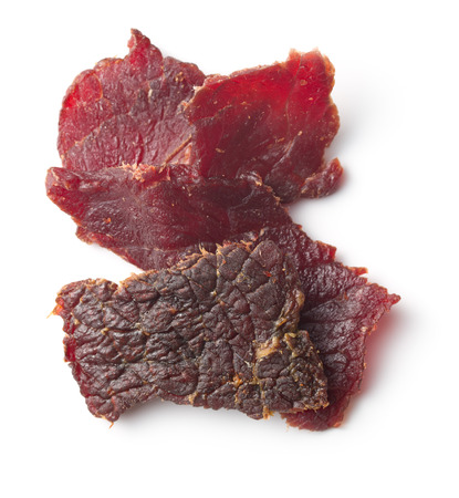 spice beef jerky on white backgroundの写真素材
