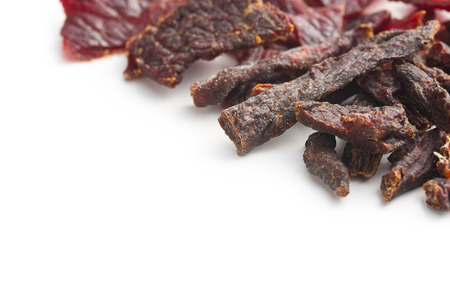 beef jerky on white backgroundの写真素材
