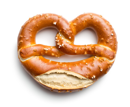 baked pretzel on white backgroundの写真素材