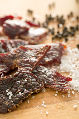 beef jerky on kitchen tableの写真素材