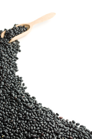 black beans in scoop on white backgroundの写真素材