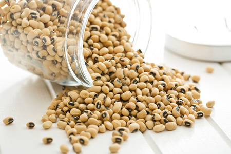 uncooked beans on kitchen tableの写真素材