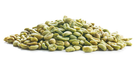 unroasted coffee beans on white backgroundの写真素材