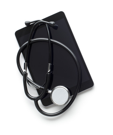 stethoscope and computer tablet on white backgroundの写真素材