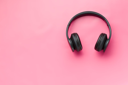 wireless headphones on pink backgroundの写真素材