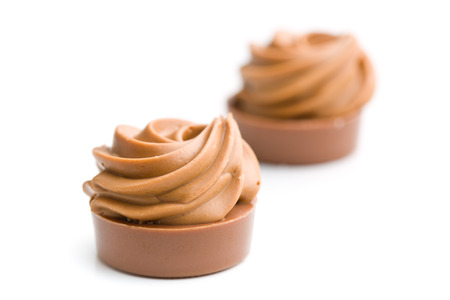 the chocolate pralines on white backgroundの写真素材
