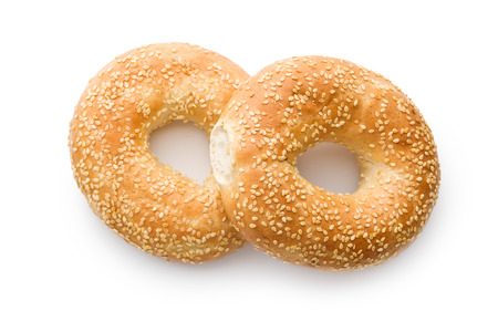 tasty bagel with sesame seed on white background