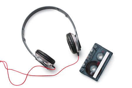 the cassette tape and headphonesの写真素材