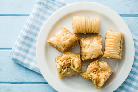 sweet baklava dessert on plateの写真素材