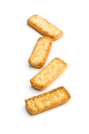 Crispy Italian antipasto bruschetta isolated on white background.の写真素材