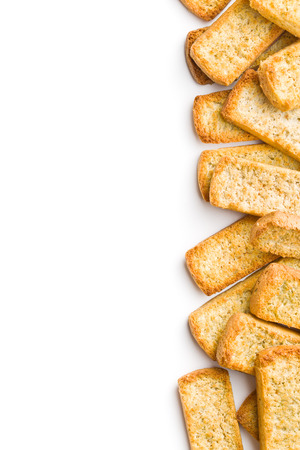 Crispy Italian antipasto bruschetta isolated on white background.の写真素材
