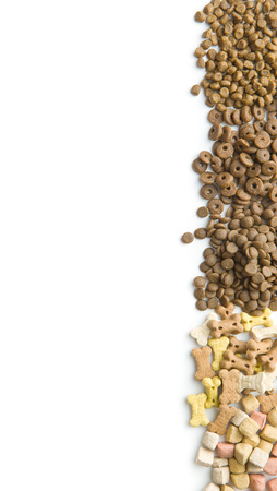 Different dog foods isolated on white background.の写真素材