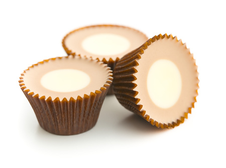 Sweet chocolate pralines isolated on white background.の写真素材