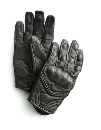 Motorcycle leather gloves isolated on white background.の写真素材
