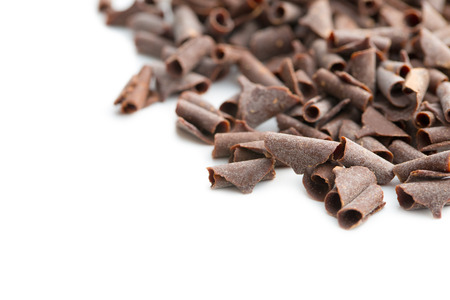 Tasty chocolate curls isolated on white background.の写真素材