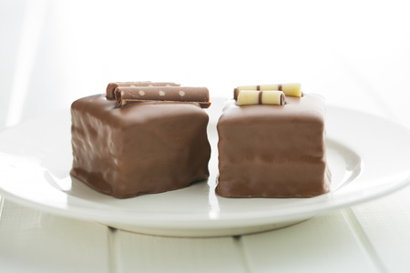 Sweet chocolate dessert on dessert plate.の写真素材