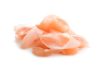 Pickled sushi ginger slices isolated on white background.の写真素材