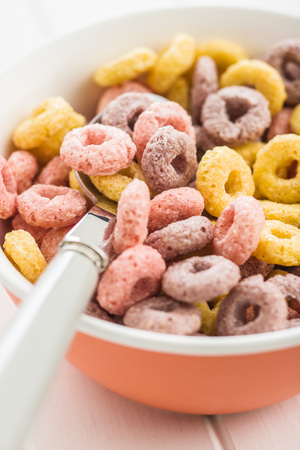 Colorful cereal rings in bowl.の写真素材