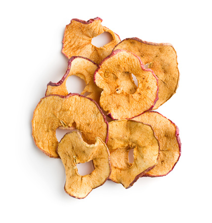 Tasty dried apple slices isolated on white background.の写真素材