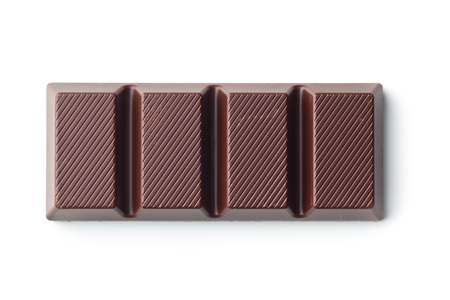 Dark chocolate bar isolated on white background. Top view.の写真素材