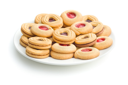 Sweet jelly cookies on plate. Cookies isolated on white background.の写真素材