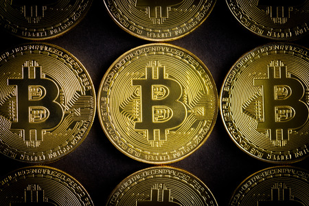 Golden bitcoins . Digital cryptocurrency. Coin of bitcoin. Crypto money.の写真素材