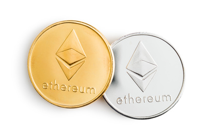 Ethereum. Digital cryptocurrency. Altcoins money isolated on white background.