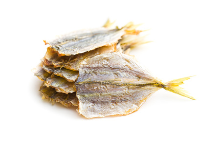 Dried salted fish isolated on white background.の写真素材