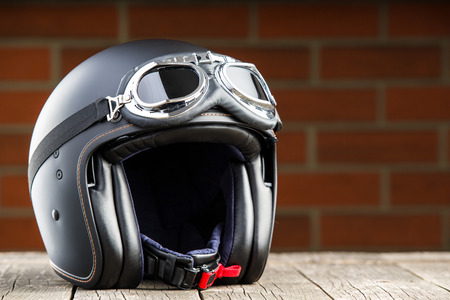 Open face motorcycle helmet with goggles .の写真素材
