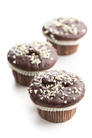 Tasty chocolate muffins isolated on white background.の写真素材