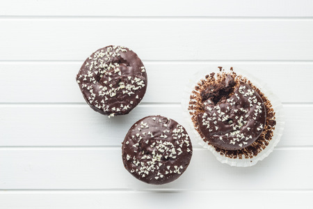 Tasty chocolate muffins. Top view.の写真素材